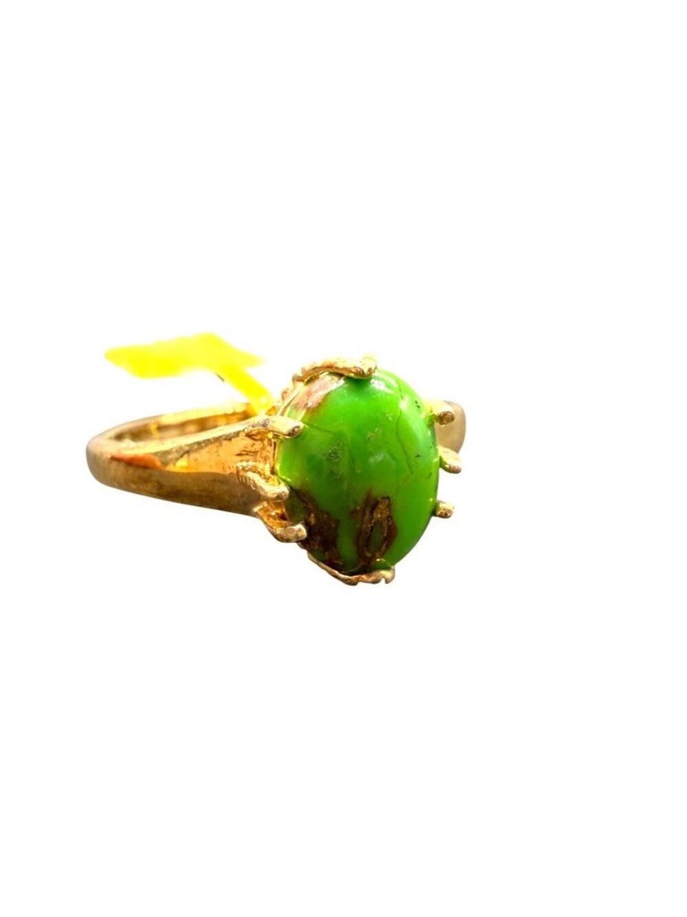 STS Ring Malachite Signed Boho Hippie Gold Over Sterling Silver Sz 10 NEW